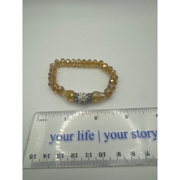 Handcrafted Citrine Beaded Bracelet With Rhinestone Centerpiece - Picture 4 of 4